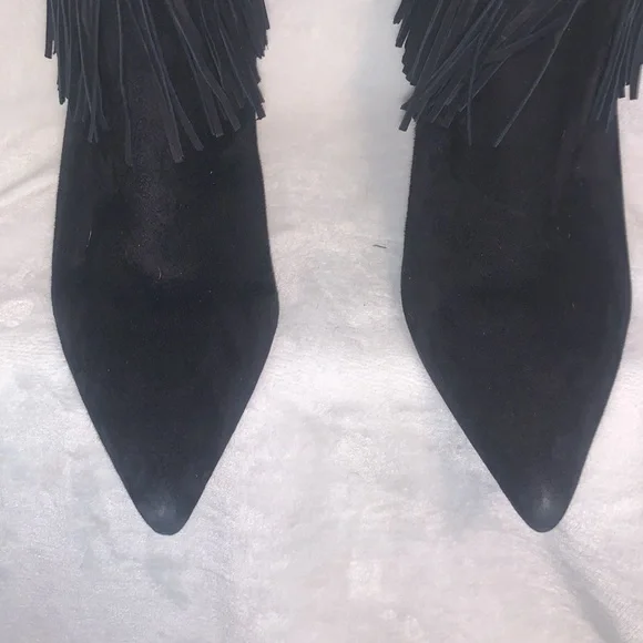 Sam Edelman Kandice Black Suede Pointed Toe Fringed Ankle Booties Boots Size 9. - Picture 3 of 6